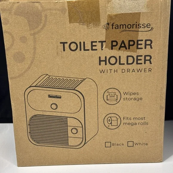 Modern Style Toilet Paper Holder, Wall Mount Bathroom Tissue Box With Shelf - Picture 7 of 8